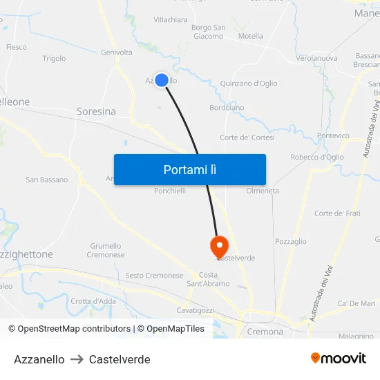 Azzanello to Castelverde map