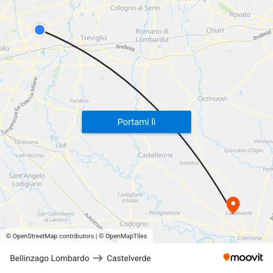 Bellinzago Lombardo to Castelverde map