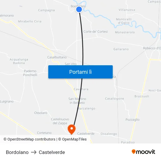 Bordolano to Castelverde map