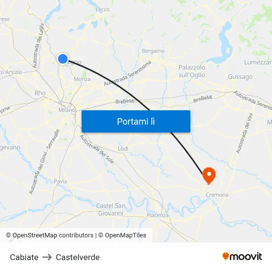 Cabiate to Castelverde map