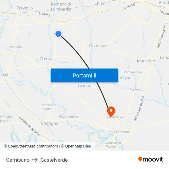 Camisano to Castelverde map