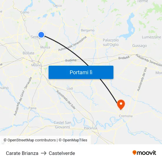 Carate Brianza to Castelverde map