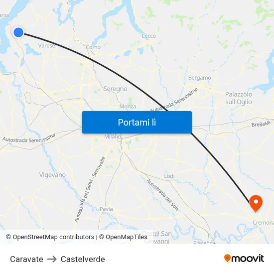 Caravate to Castelverde map