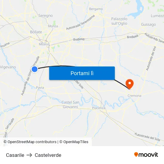 Casarile to Castelverde map