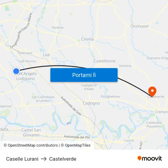 Caselle Lurani to Castelverde map