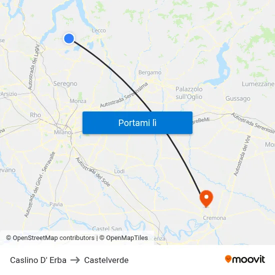 Caslino D' Erba to Castelverde map