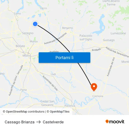 Cassago Brianza to Castelverde map