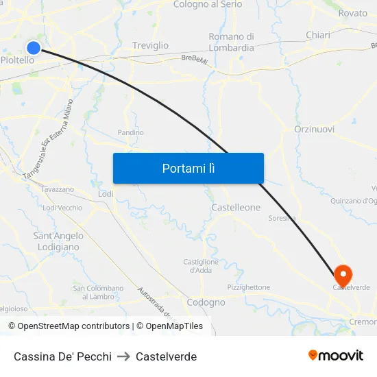 Cassina De' Pecchi to Castelverde map