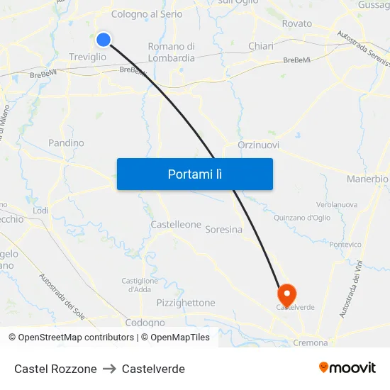 Castel Rozzone to Castelverde map