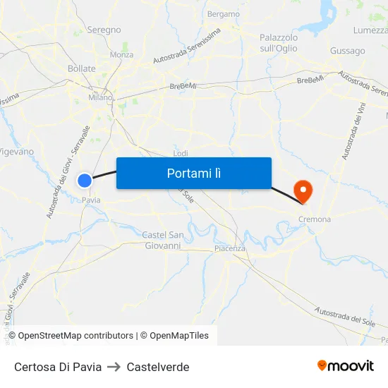 Certosa Di Pavia to Castelverde map