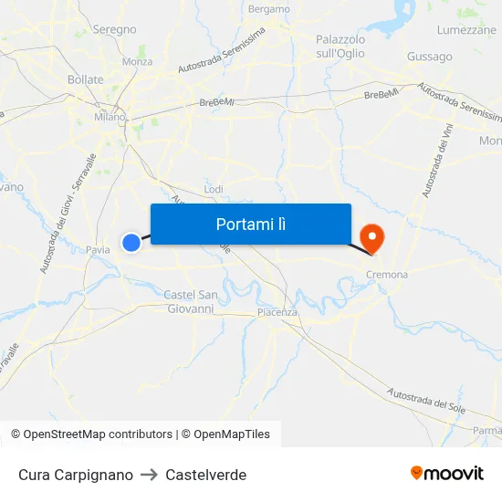 Cura Carpignano to Castelverde map