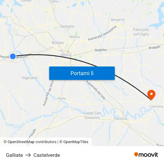 Galliate to Castelverde map