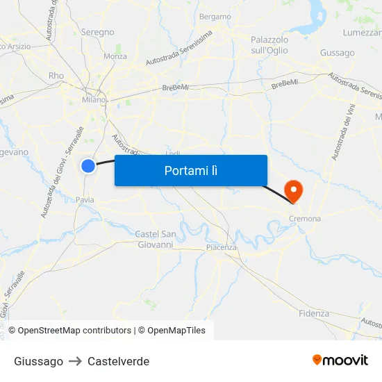 Giussago to Castelverde map