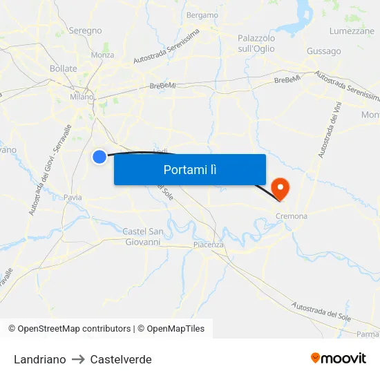 Landriano to Castelverde map