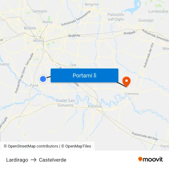 Lardirago to Castelverde map