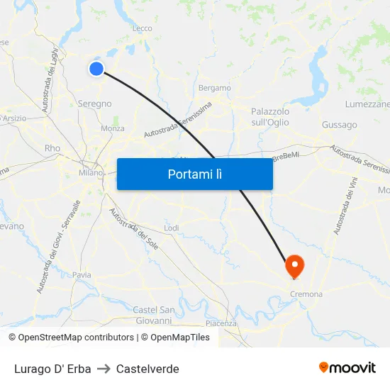 Lurago D' Erba to Castelverde map