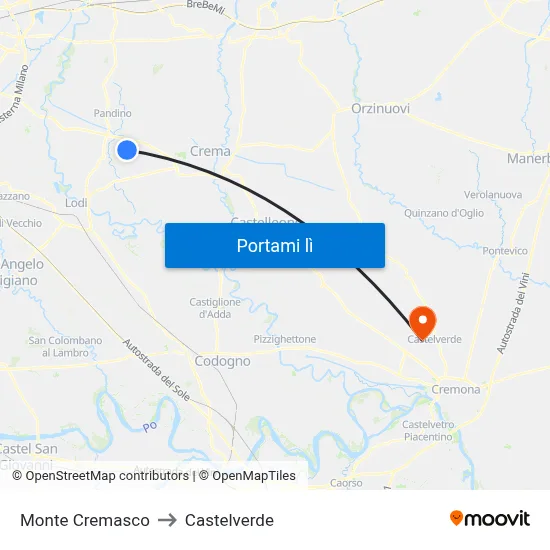 Monte Cremasco to Castelverde map