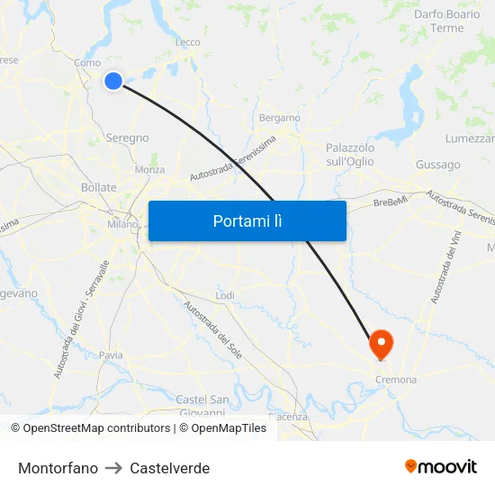 Montorfano to Castelverde map