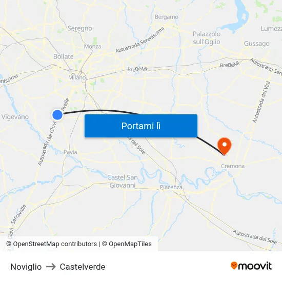 Noviglio to Castelverde map