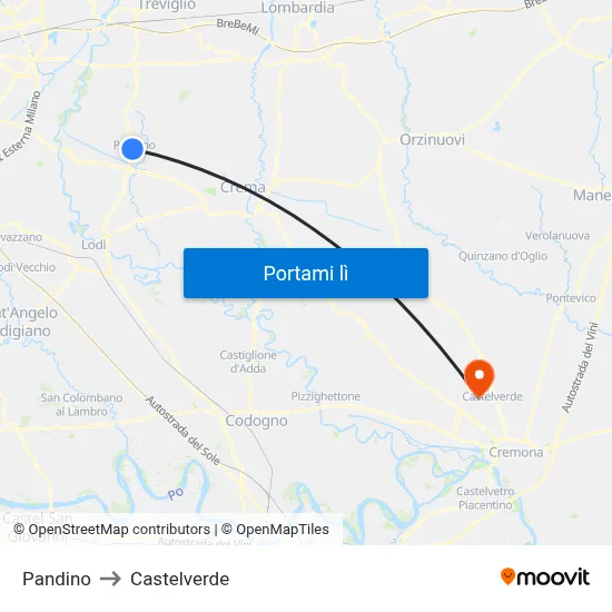 Pandino to Castelverde map