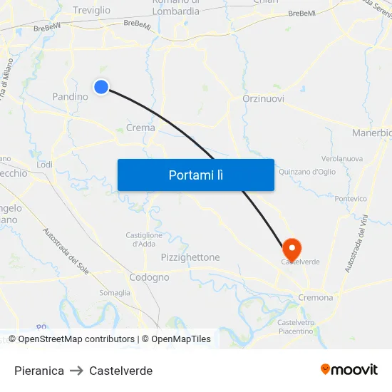 Pieranica to Castelverde map