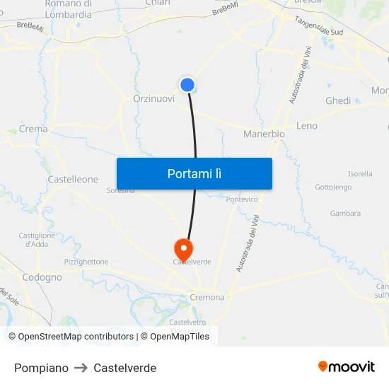 Pompiano to Castelverde map