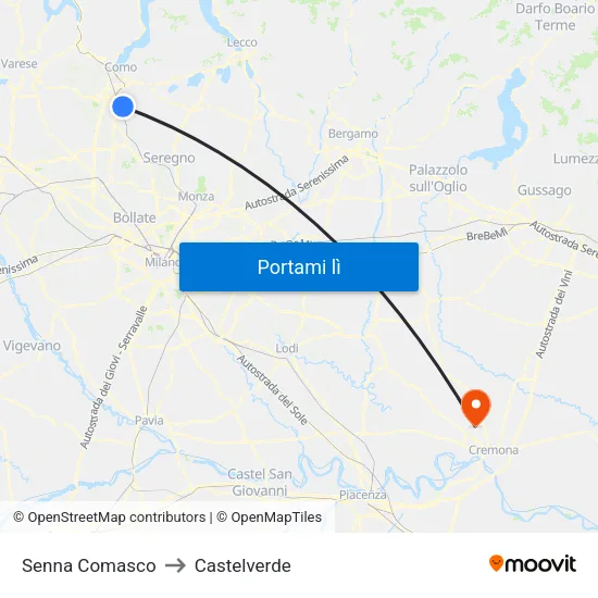 Senna Comasco to Castelverde map