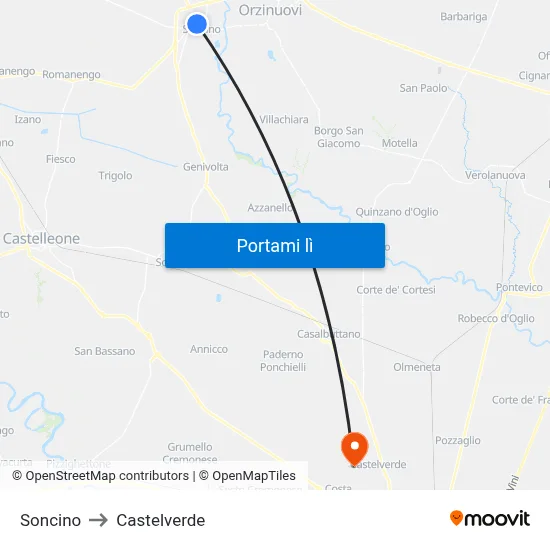 Soncino to Castelverde map