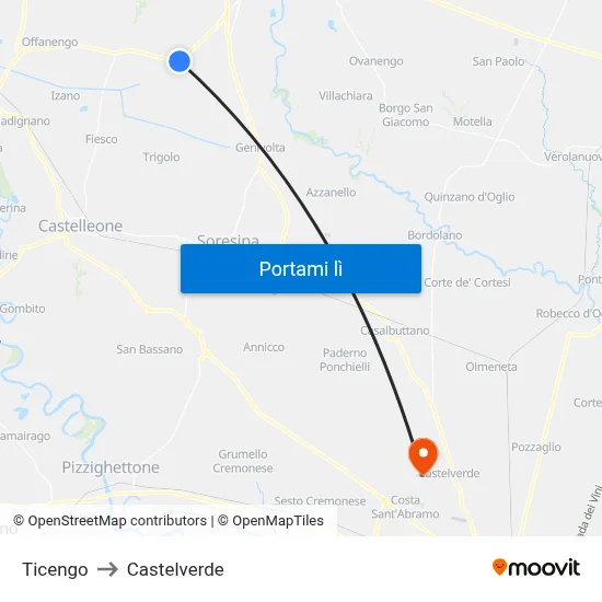 Ticengo to Castelverde map