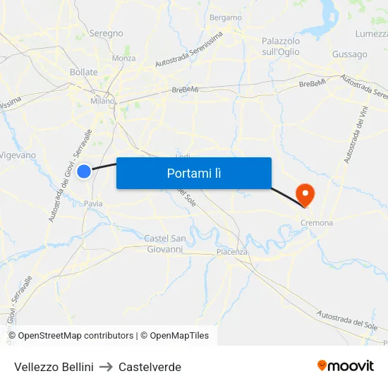 Vellezzo Bellini to Castelverde map