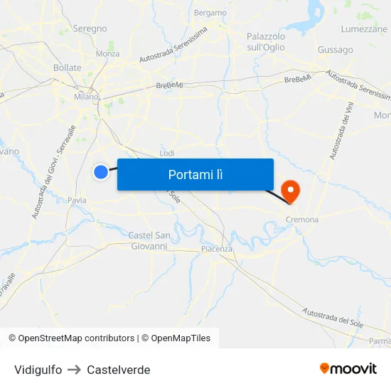 Vidigulfo to Castelverde map