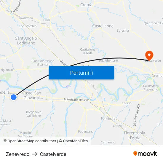 Zenevredo to Castelverde map