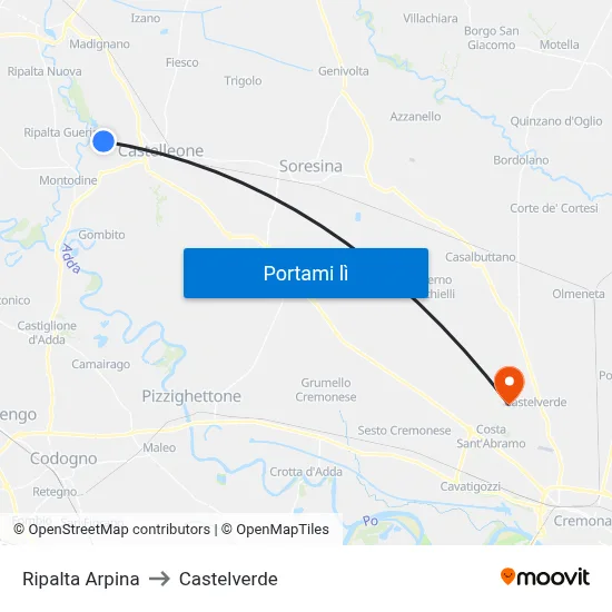 Ripalta Arpina to Castelverde map