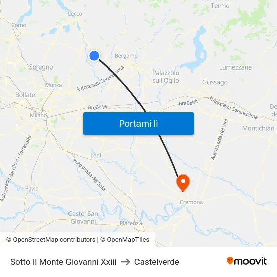 Sotto Il Monte Giovanni Xxiii to Castelverde map