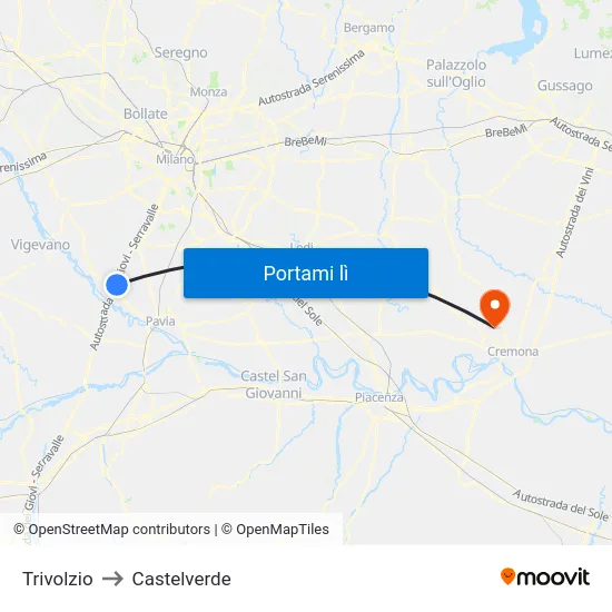 Trivolzio to Castelverde map