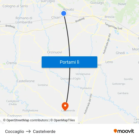 Coccaglio to Castelverde map