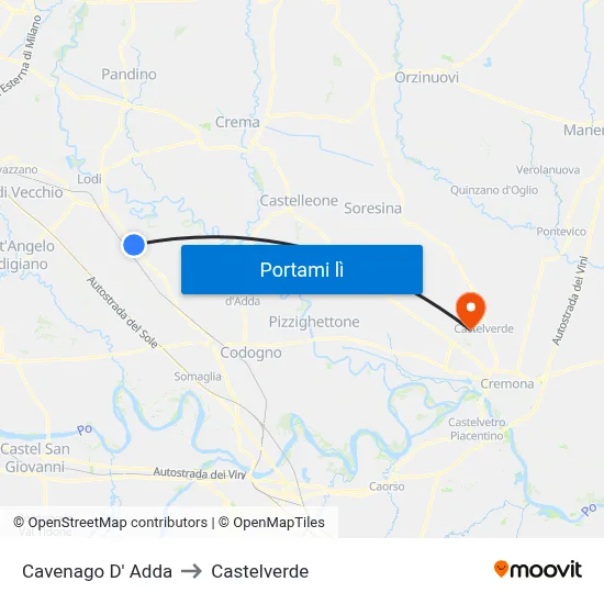 Cavenago D' Adda to Castelverde map