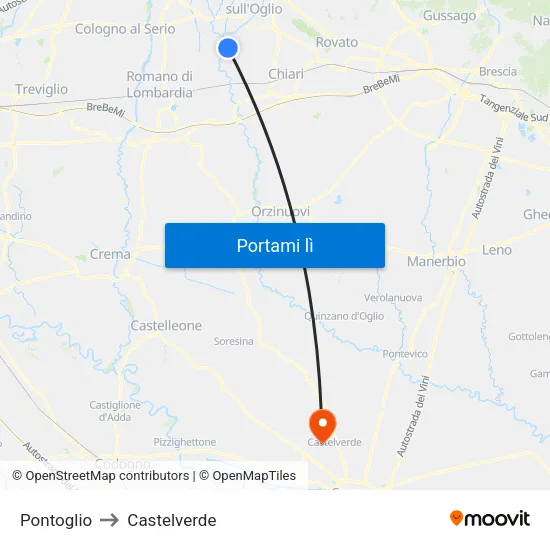 Pontoglio to Castelverde map