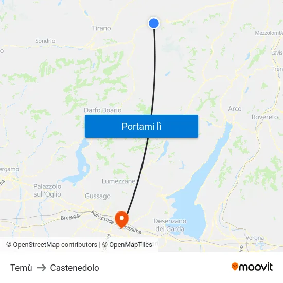 Temù to Castenedolo map
