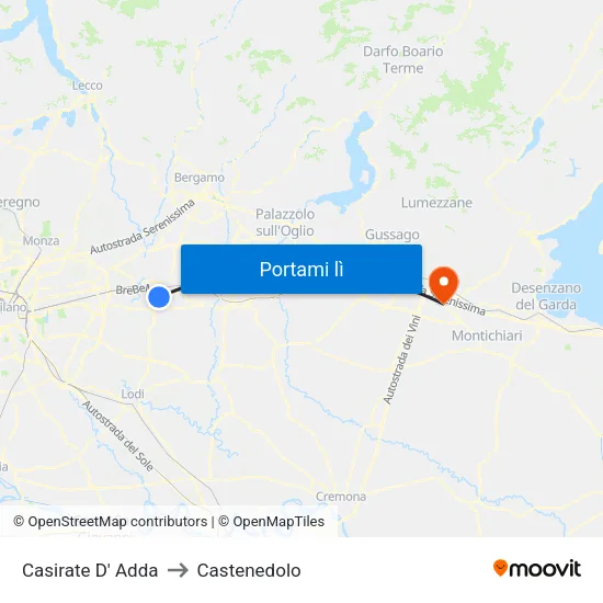 Casirate D' Adda to Castenedolo map
