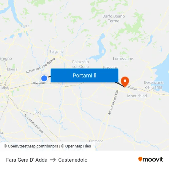 Fara Gera D' Adda to Castenedolo map