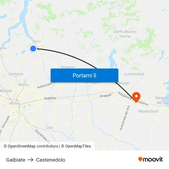 Galbiate to Castenedolo map