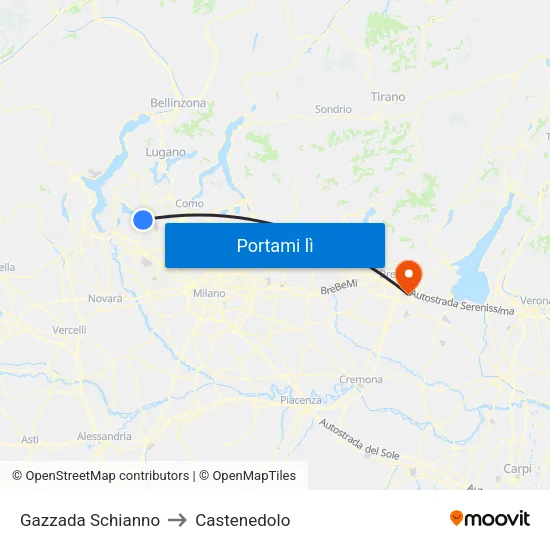 Gazzada Schianno to Castenedolo map