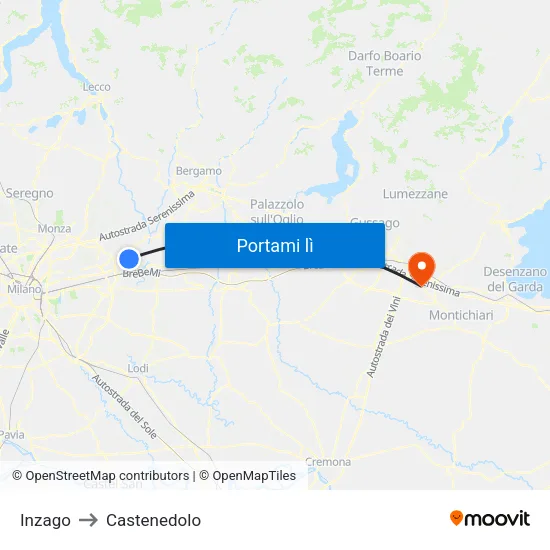 Inzago to Castenedolo map