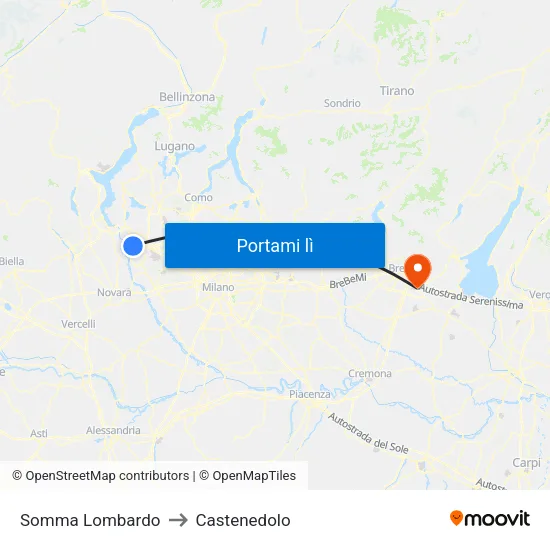 Somma Lombardo to Castenedolo map