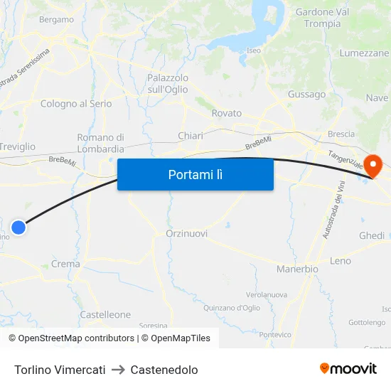Torlino Vimercati to Castenedolo map