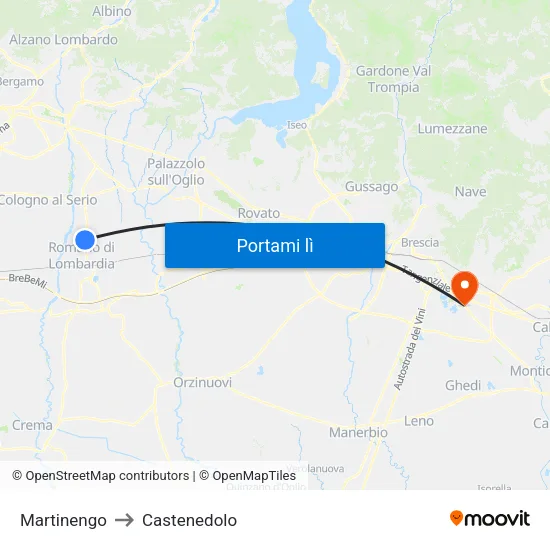 Martinengo to Castenedolo map