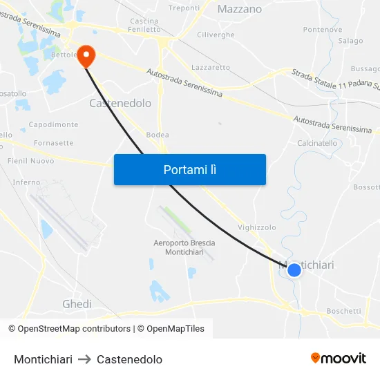 Montichiari to Castenedolo map