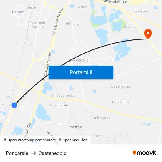 Poncarale to Castenedolo map