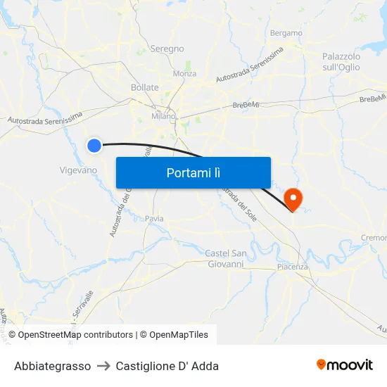 Abbiategrasso to Castiglione D' Adda map